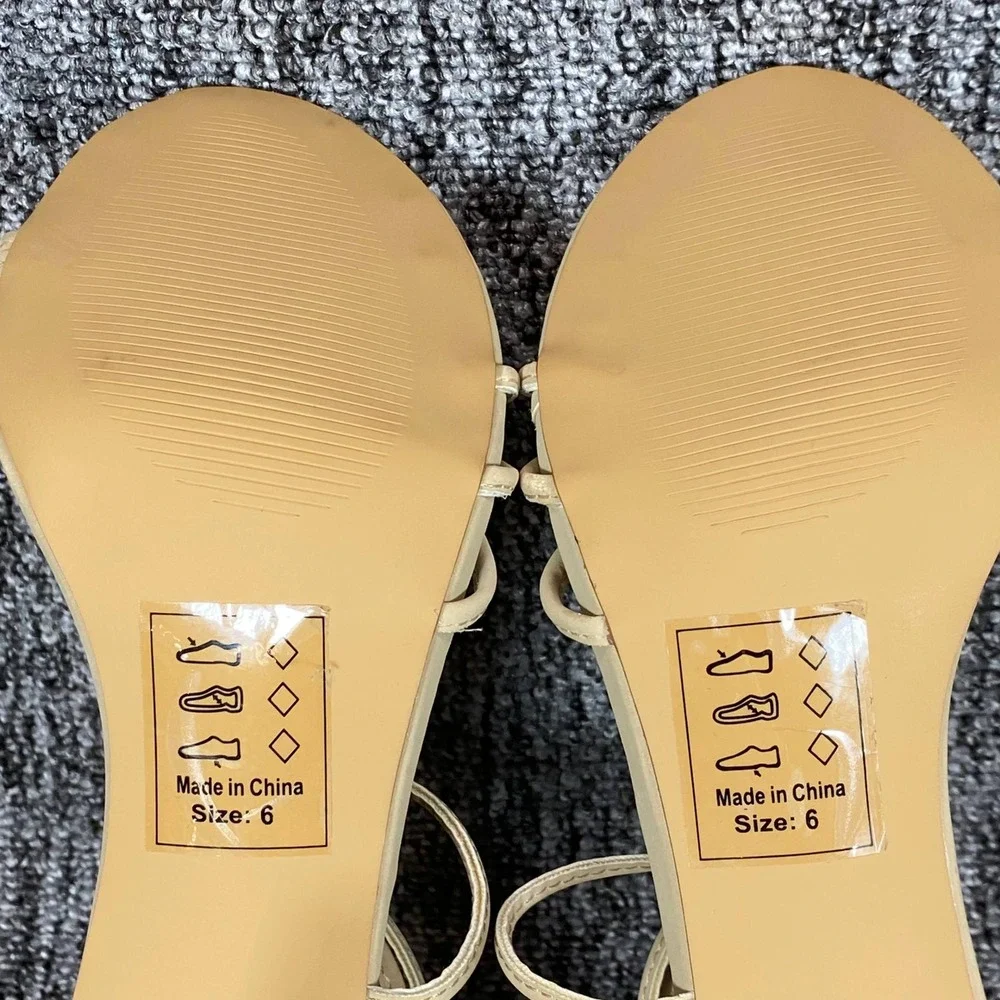 Lulus Strappy Stiletto Sandals Womens 6 Beige‎ Vegan Leather Dress Shoes